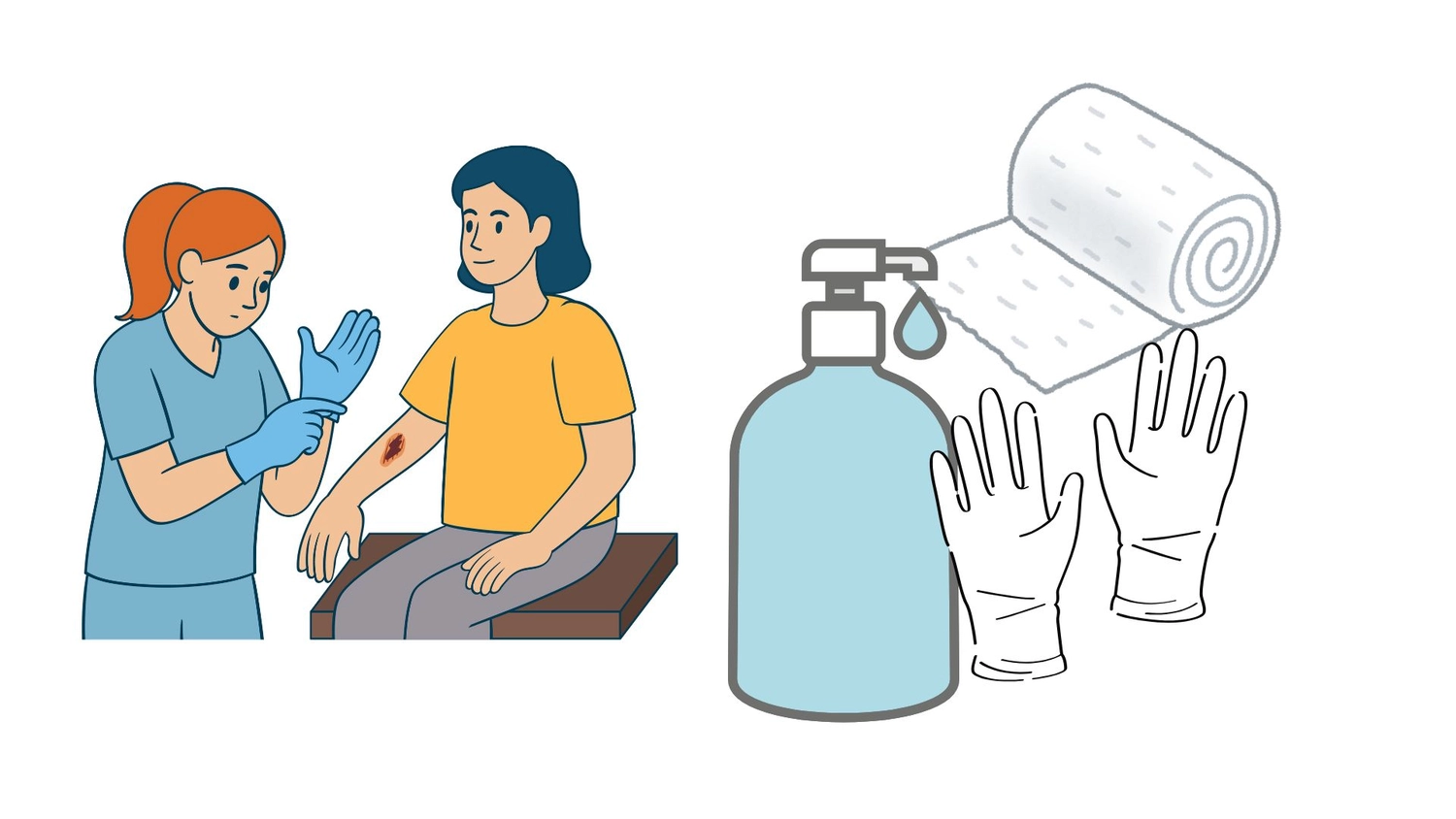 Pflegeengel Monique - Pflege mit Gefühl und Leidenschaft - Illustration, die eine Krankenschwester bei der Wundversorgung zeigt